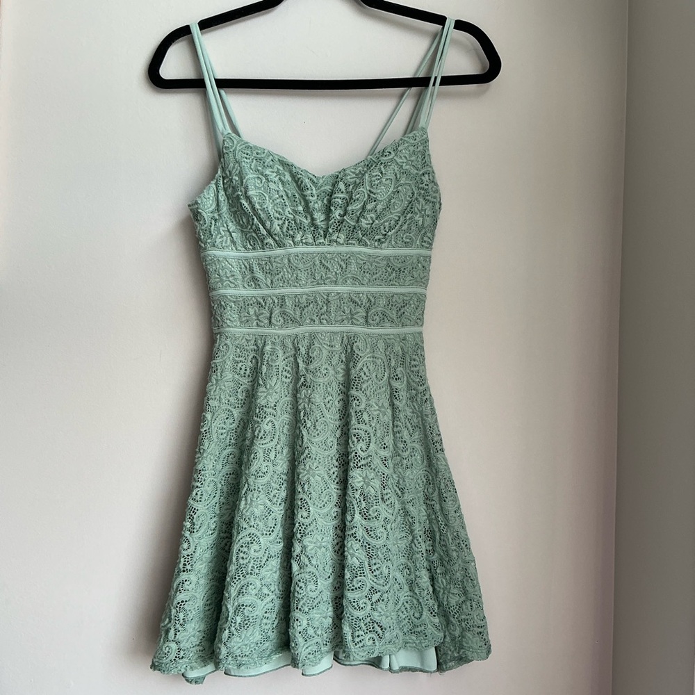 Fairycore Lace Fit & Flare Mini Dress Mint Green Corset Bodice Coquette S